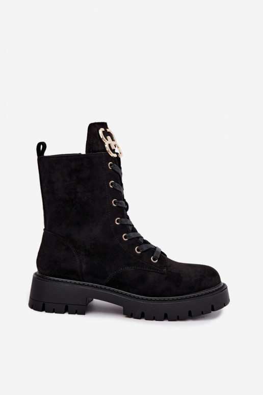Bottines chaudes pour femmes avec ornements en daim, noires Falira