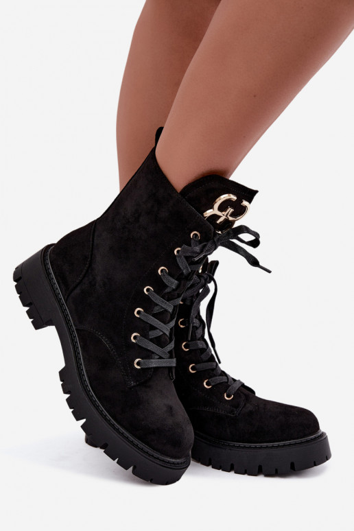Bottines chaudes pour femmes avec ornements en daim, noires Falira