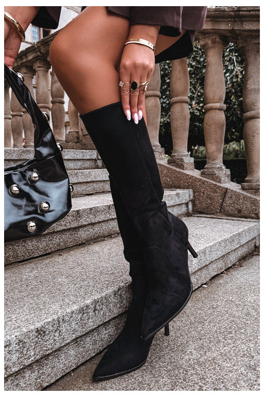 Bottes hautes chaudes avec talons hauts, noires Taelia