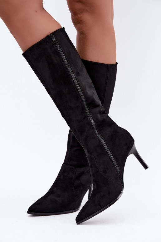 Bottes hautes chaudes avec talons hauts, noires Taelia