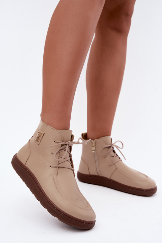 Chaussures barefoot pour femmes en cuir chauffées couleur sable Zazoo 3077