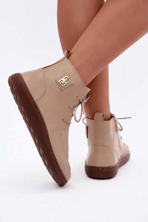 Chaussures barefoot pour femmes en cuir chauffées couleur sable Zazoo 3077
