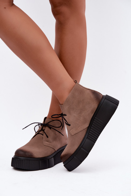 Chaussures pour femmes en cuir en faux daim chauffées avec plateforme en couleur sable Zazoo 60588