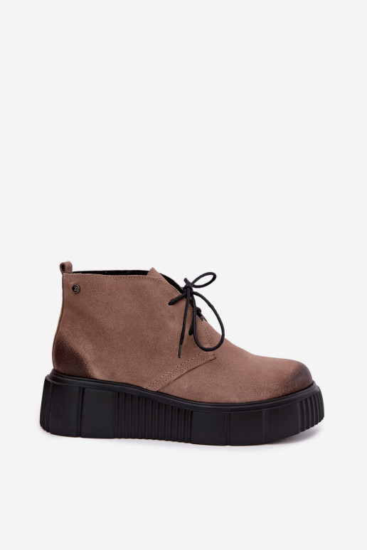 Chaussures pour femmes en cuir en faux daim chauffées avec plateforme en couleur sable Zazoo 60588