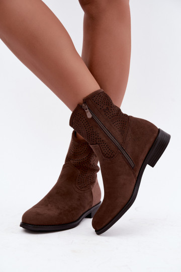 Bottines ajourées avec talons larges S.Barski HY62-8125 marron 2