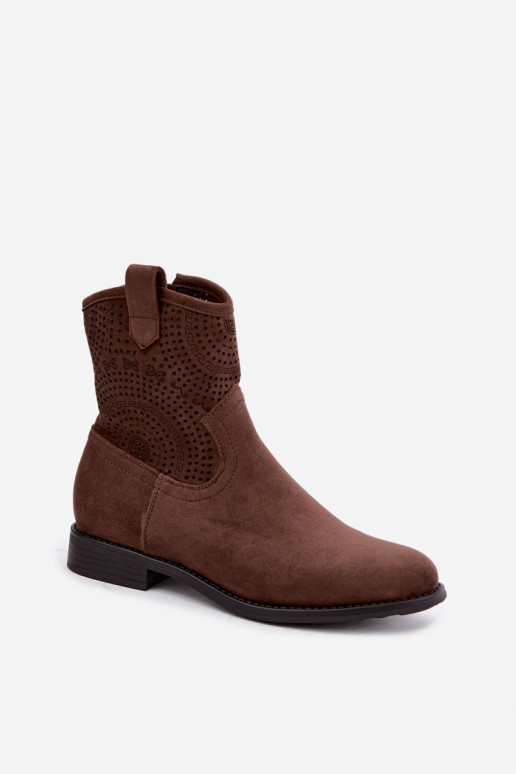 Bottines ajourées avec talons larges S.Barski HY62-8125 marron