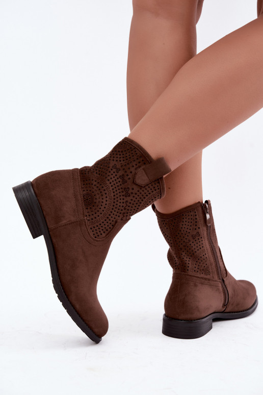 Bottines ajourées avec talons larges S.Barski HY62-8125 marron