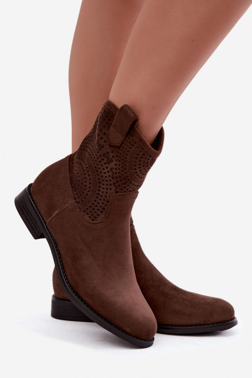 Bottines ajourées avec talons larges S.Barski HY62-8125 marron
