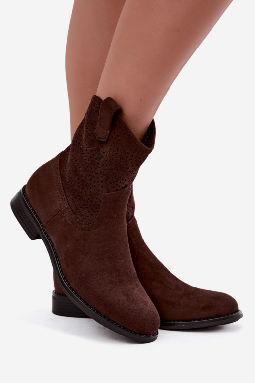Bottines ajourées avec talons larges S.Barski HY62-8125 chocolat