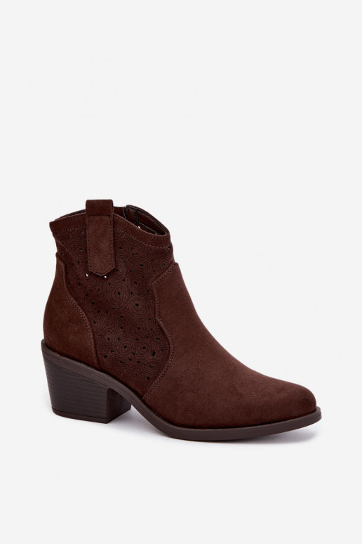 Bottines ajourées style cowboy avec talons S.Barski HY62-8147 chocolat