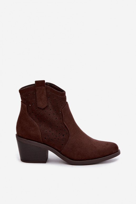 Bottines ajourées style cowboy avec talons S.Barski HY62-8147 chocolat