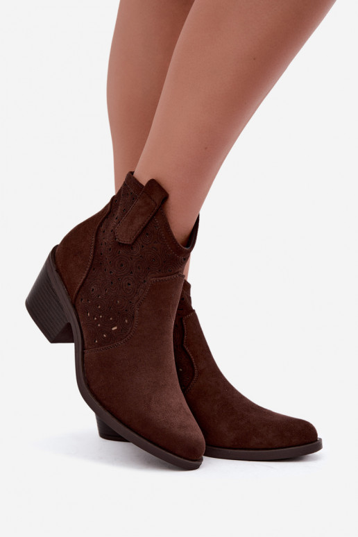 Bottines ajourées style cowboy avec talons S.Barski HY62-8147 chocolat