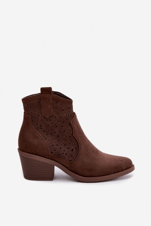 Bottines ajourées style cowboy avec talons S.Barski HY62-8147 marron