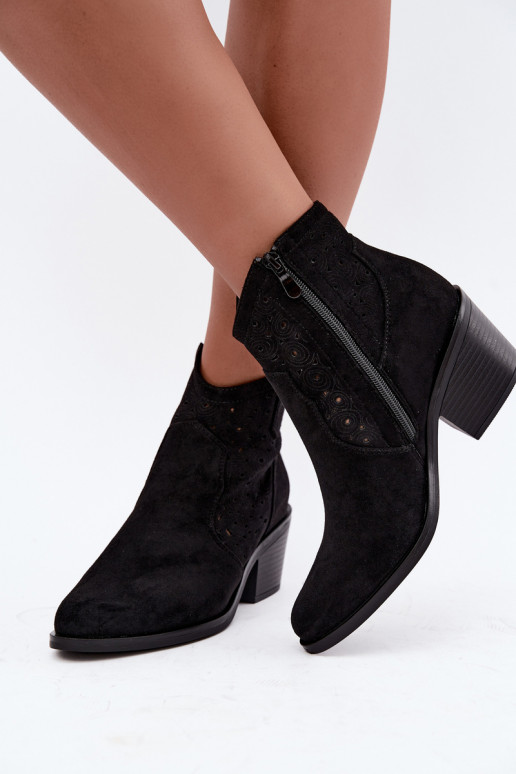 Bottines ajourées style cowboy avec talons S.Barski HY62-8147 noir