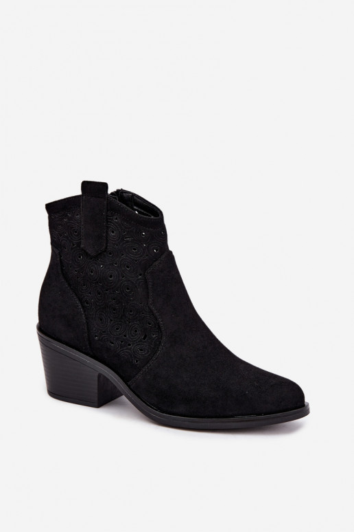 Bottines ajourées style cowboy avec talons S.Barski HY62-8147 noir