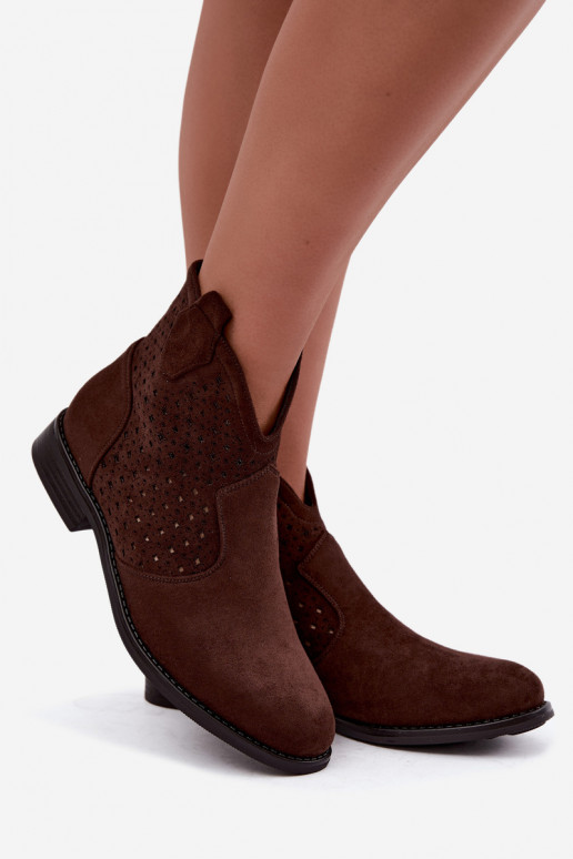 Bottines avec talons larges et tige ajourée S.Barski HY62-8151 chocolat