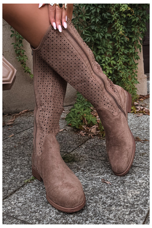 Bottes longues avec tige ajourée et talons larges S.Barski HY62-8144 sable