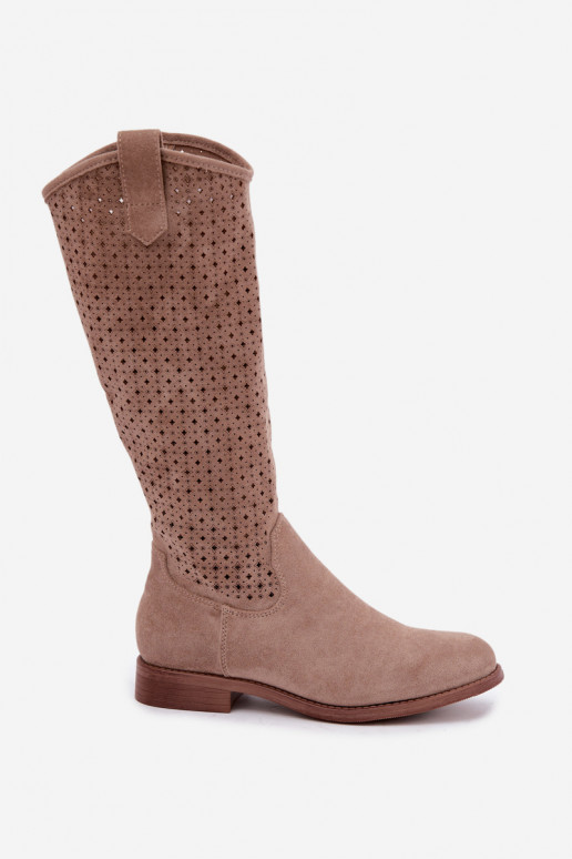 Bottes longues avec tige ajourée et talons larges S.Barski HY62-8144 sable
