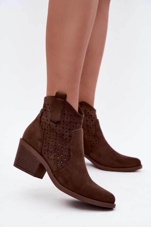 Bottines style cowboy avec talons et éléments ajourés S.Barski HY62-8149 marron