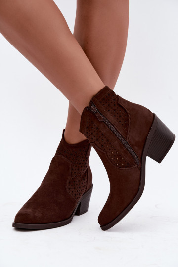 Bottines style cowboy avec talons et éléments ajourés S.Barski HY62-8149 chocolat