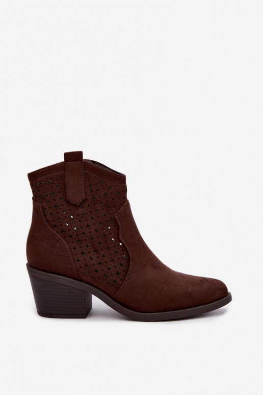 Bottines style cowboy avec talons et éléments ajourés S.Barski HY62-8149 chocolat