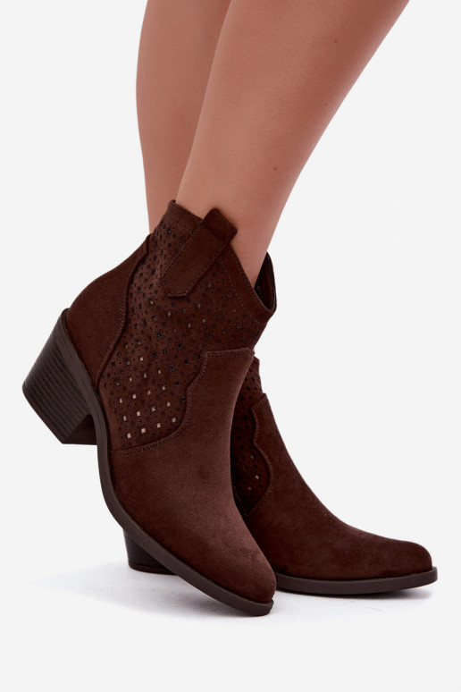 Bottines style cowboy avec talons et éléments ajourés S.Barski HY62-8149 chocolat