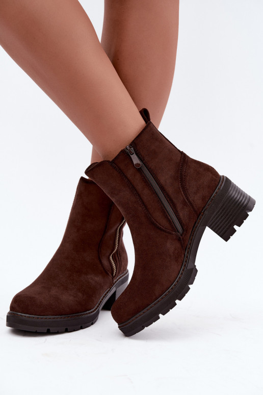 Bottines isolées pour femmes avec talons S.Barski HY62-8101 chocolat