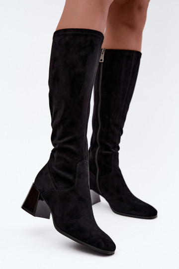 Bottes longues en daim pour femmes avec talons Vinceza 58697 noir