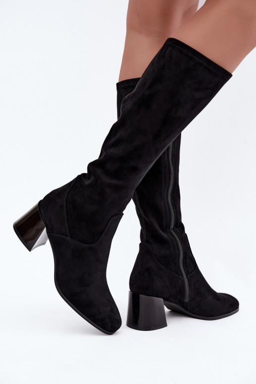 Bottes longues en daim pour femmes avec talons Vinceza 58697 noir