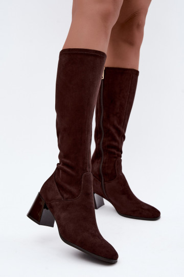 Bottes longues en daim pour femmes avec talons Vinceza 58697 chocolat