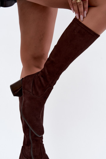 Bottes longues en daim pour femmes avec talons Vinceza 58697 chocolat 2