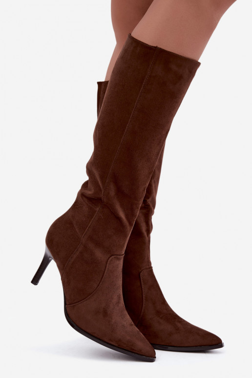 Bottes hautes brunes chaudes avec talons Taelia