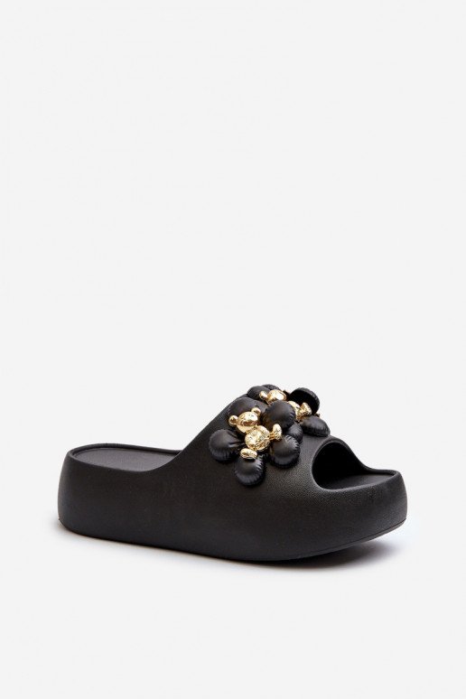 Chaussons légers pour femmes avec de beaux détails sur semelle épaisse en noir Bremavia