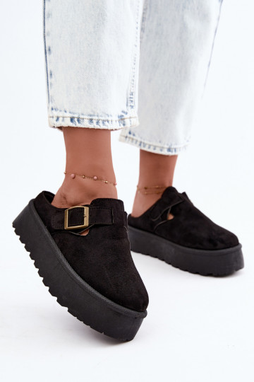 Chaussons noirs pour femmes avec plateforme et boucles Cressa 2