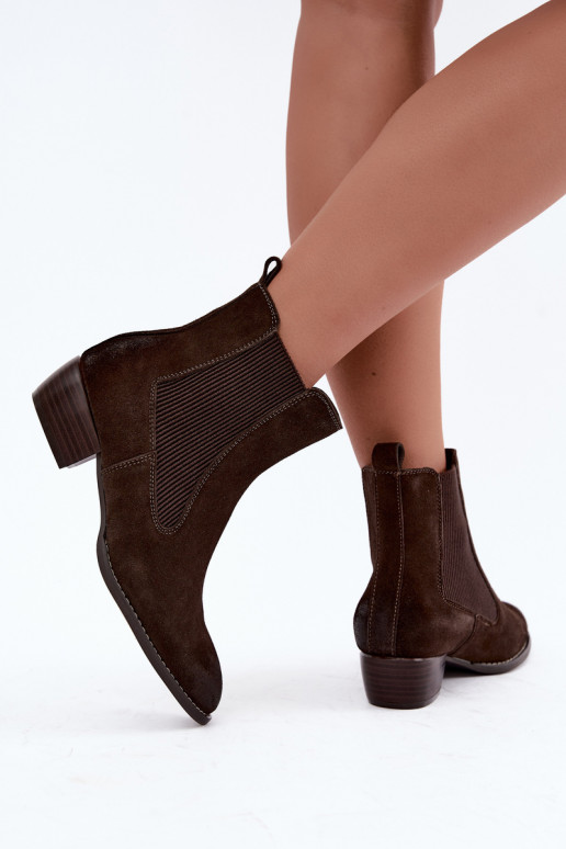 Bottines en daim élégantes avec talons T.Sokolski GL Z26-363 CzekoladoĮe
