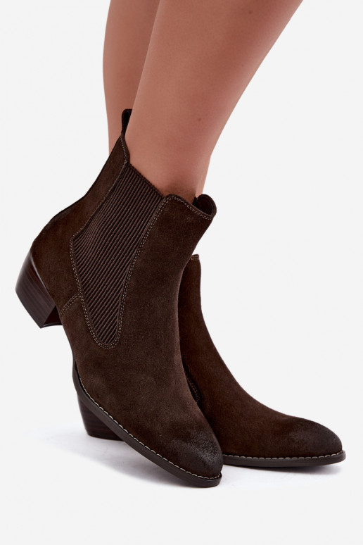 Bottines en daim élégantes avec talons T.Sokolski GL Z26-363 CzekoladoĮe