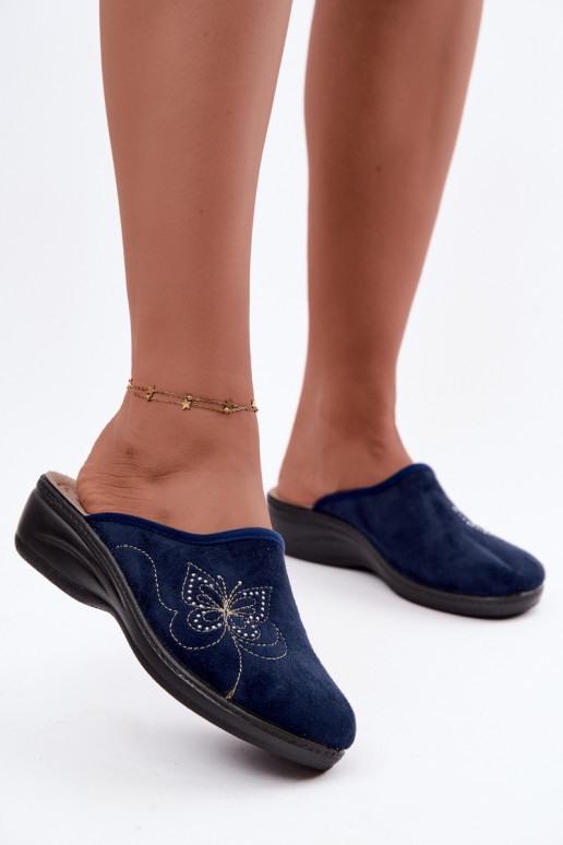Chaussons bleus foncés pour femmes avec papillons brodés Inblu LY000119