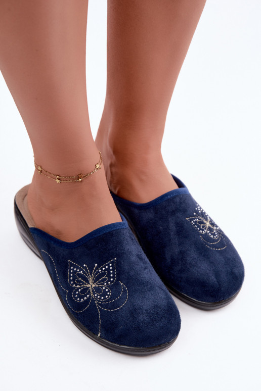 Chaussons bleus foncés pour femmes avec papillons brodés Inblu LY000119