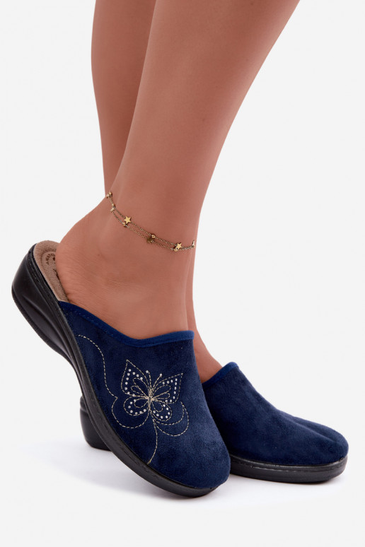 Chaussons bleus foncés pour femmes avec papillons brodés Inblu LY000119