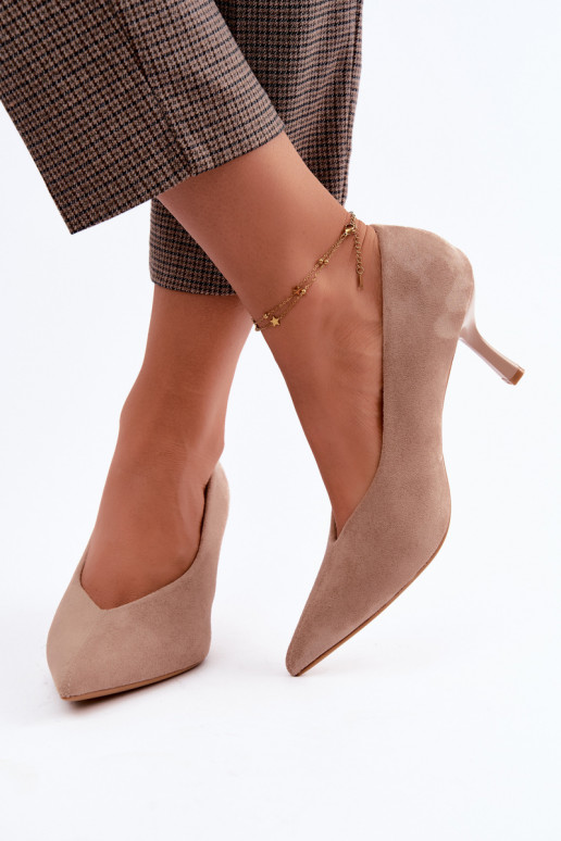 Chaussures à talons couleur sable avec broderie décorative Sedria