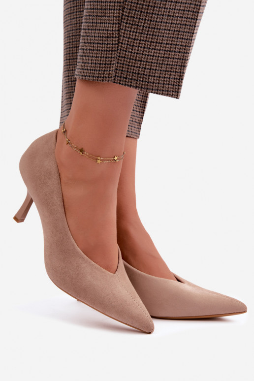 Chaussures à talons couleur sable avec broderie décorative Sedria