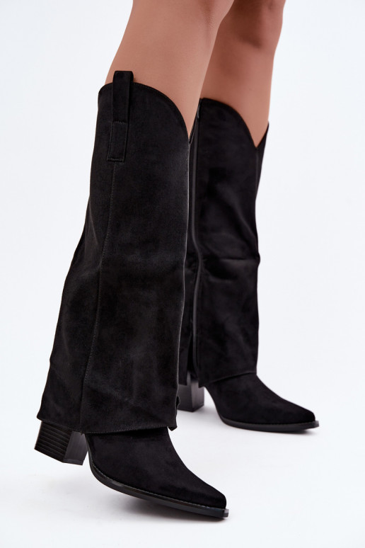Bottes cowboy en fausse fourrure avec talons et col cousu en noir Julena