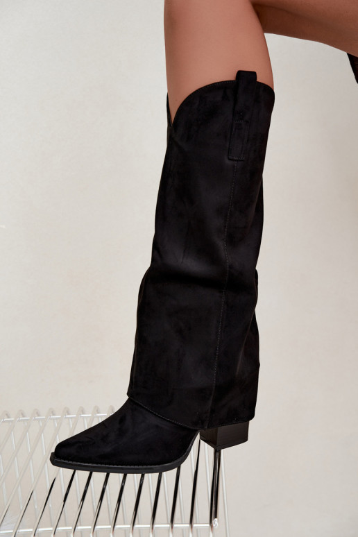 Bottes cowboy en fausse fourrure avec talons et col cousu en noir Julena