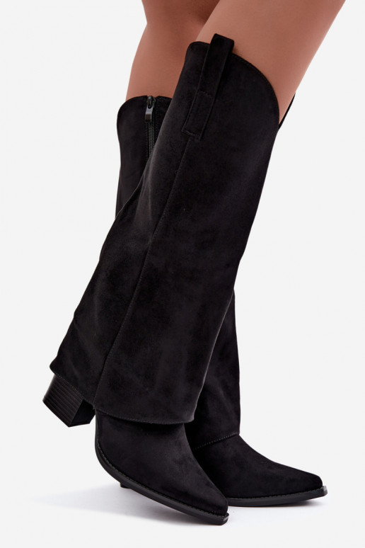 Bottes cowboy en fausse fourrure avec talons et col cousu en noir Julena
