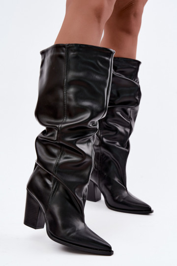 Bottes hautes à enfiler avec talons et volants en simili cuir noir Jensy 2