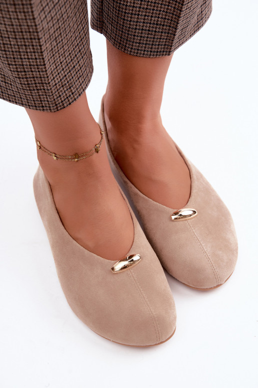 Ballerines couleur sable pour femmes avec détails dorés Serela