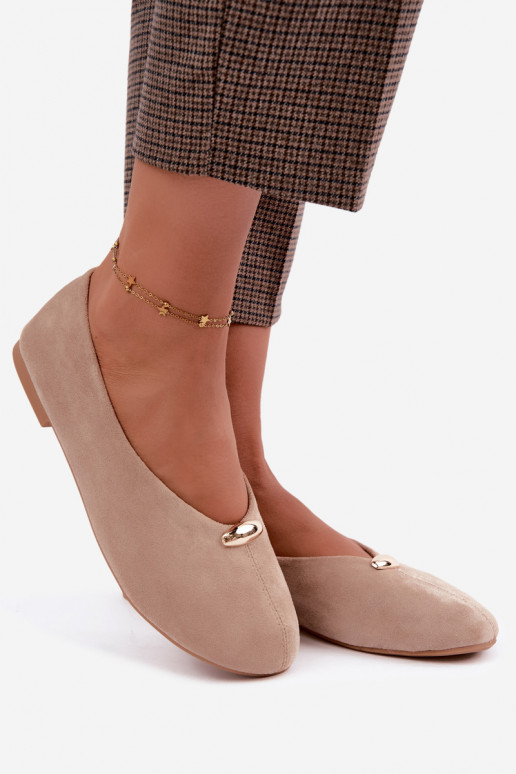 Ballerines couleur sable pour femmes avec détails dorés Serela