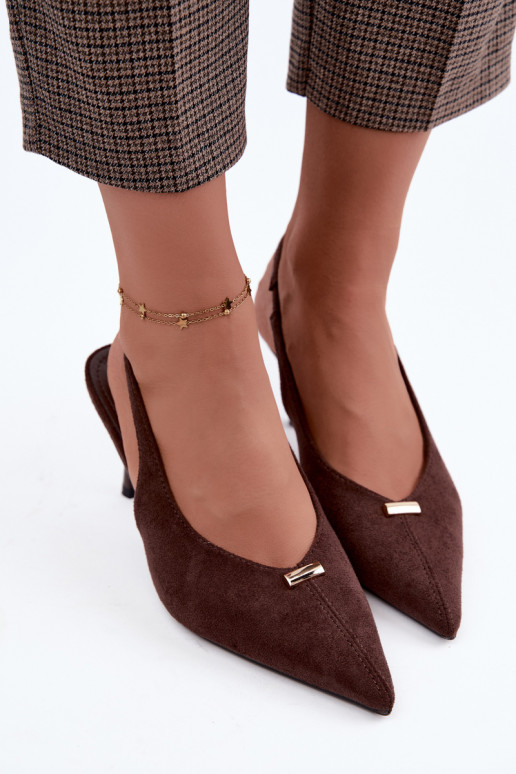 Chaussures à talon ouvert avec détails dorés et talons fins en couleur chocolat Renisa