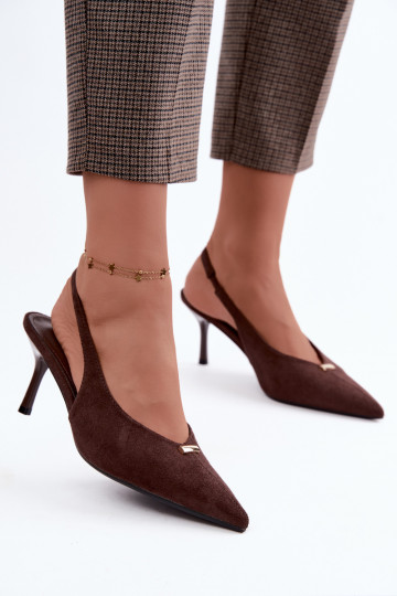 Chaussures à talon ouvert avec détails dorés et talons fins en couleur chocolat Renisa 2