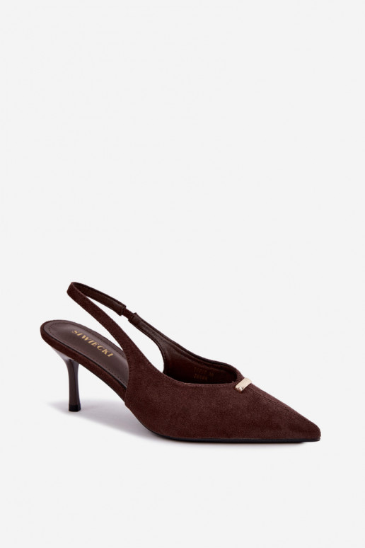 Chaussures à talon ouvert avec détails dorés et talons fins en couleur chocolat Renisa